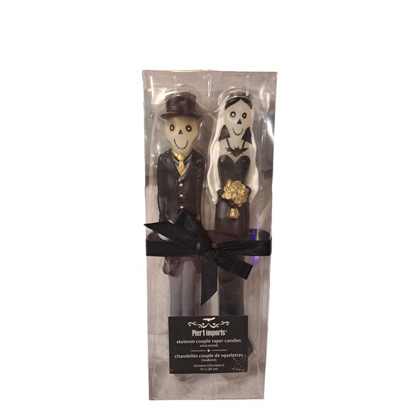 PIER 1 IMPORTS Skeleton Couple Taper Candles 10” Bride & Groom Halloween Décor - Picture 2 of 7
